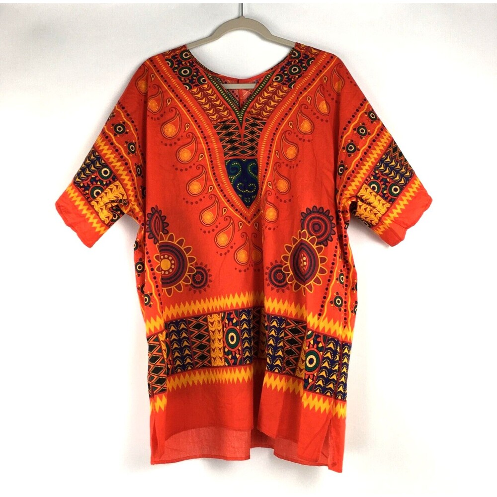 SPIRIT HALLOWEEN Dashiki Tribal Caftan SHIRT HIPPIE‎ ETHNIC ORANGE Men Sz L/XL